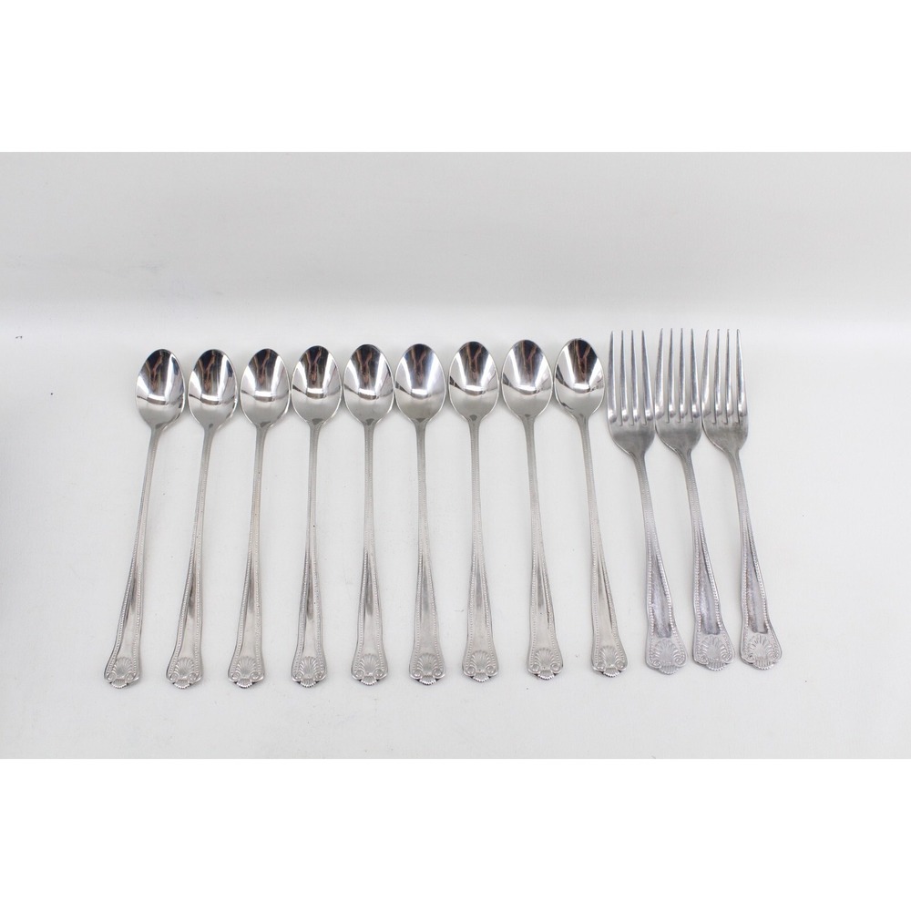 Towle Supreme STUART‎ SHELL Beaded Stainless 9 Ice Tea Spoon 3 Dinner Fork